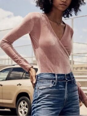 Madewell Dusty Pink Velvet Wrap Bodysuit